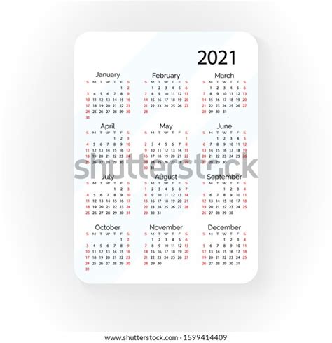 Pocket Vector Calendar 2021 Year Minimal Stock Vector Royalty Free