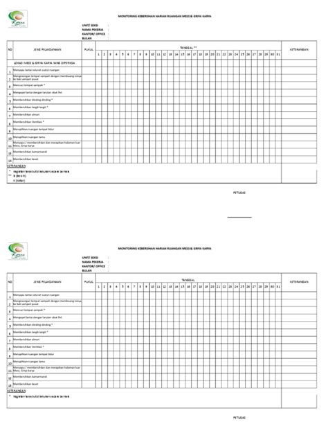 Checklist Kebersihan Mess And Griya Karya Pdf