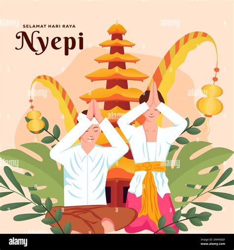 Nyepi Bali S Day Of Silence Illustration With Two People Praying Stock Vector Image Art Alamy