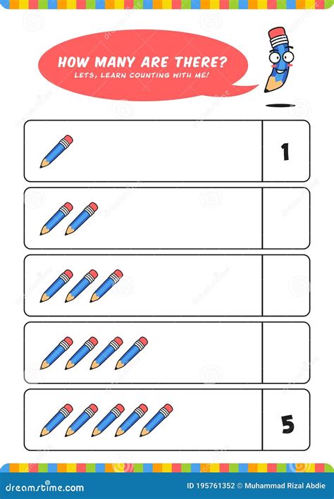 Child Kids Preschool Counting Learn Worksheet Activity Vector Template
