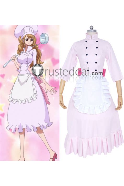 One Piece Charlotte Pudding Chef Daily Pink White Cosplay Costumes In 2021 One Piece Cosplay