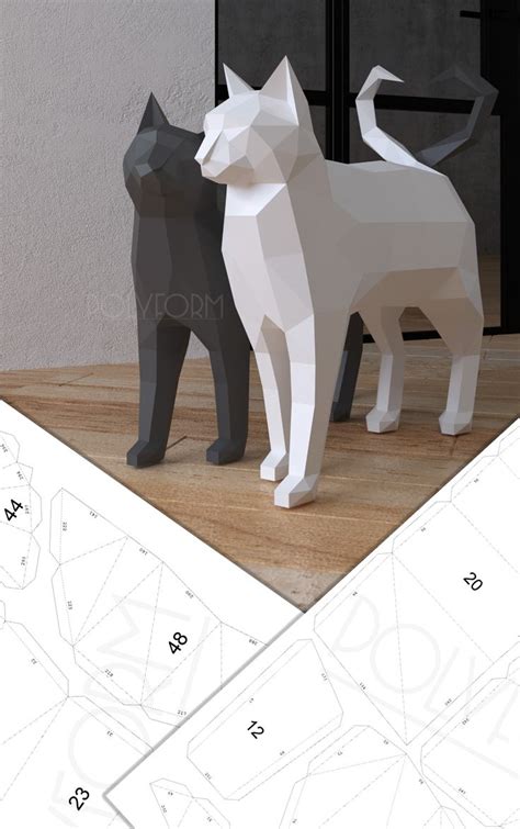 Cats Low Poly Papercraft Pdf Template Etsy 3d искусство на бумаге