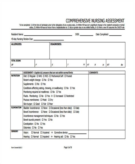Printable Nursing Assessment Forms Mds
