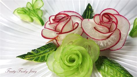 Amazing Art Of Radish And Cucumber Rose Carving Garnish Vegetable