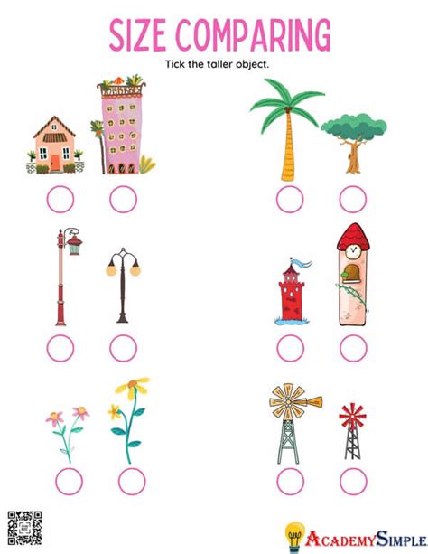 Kindergarten Math Worksheets Size Comparison Tall Or Short Academy