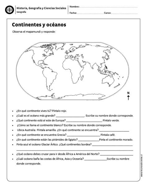Continentes Y Océanos Geography For Kids Social Studies Worksheets