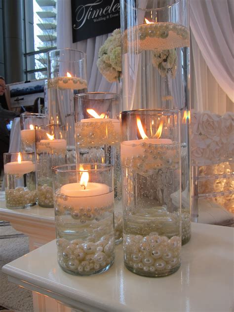 Candles With Pearls Water Wedding Centerpieces Wedding Candles Flower Centerpieces Diy