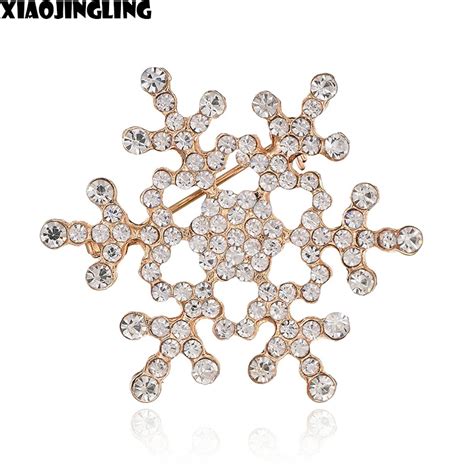 Xiaojingling Wholesale Brooch Goldsilver Snowflake Elegant Rhinestones Fashion Women Party