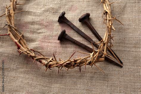 Jesus Christ Crown Of Thorns With Three Nails Religion Background