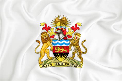 A Developing White Flag With The Coat Of Arms Of Malawi Country Symbol