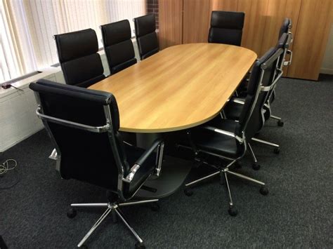 Early boardrooms used chairs with plain wooden seats, while more recent chairs are either since late 2017, new boardrooms contain a pair of hans j. Used Boardroom table with 8 Leather chairs