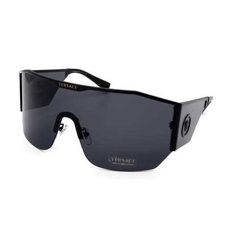 Mens Gv2220 100987 Large Shield Sunglasses Black Gray Versace