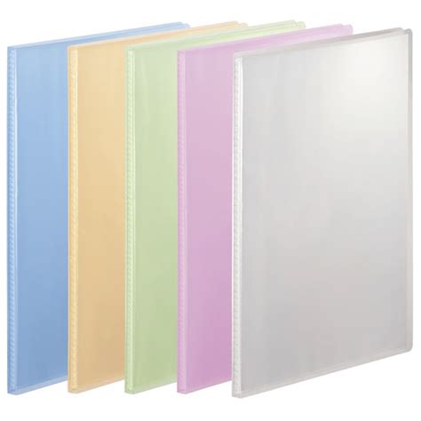 LOHACO - アスクル クリアファイル A4タテ 10ポケット 10冊 透明表紙 5色セット 固定式 クリアホルダー