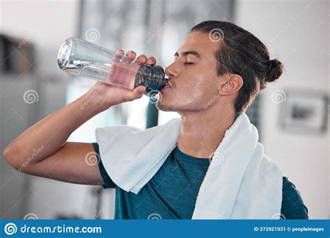Fitness Man And Drinking Water For Hydration After Workout Exercise