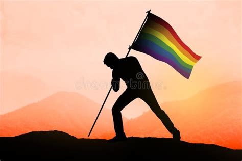 Man Holding Gay Pride Flag Stock Image Image Of Homosexuality