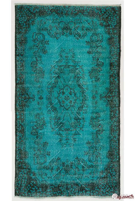 Turquoise Blue Color Vintage Overdyed Handmade Turkish Rug Vintage