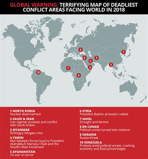 North Korea And Iran Top Conflict Zone Warning Map For 2018 World
