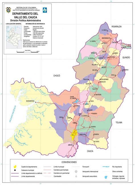 Mapa Del Valle De Cauca Colombia Departamento Con Municipios Y Ciudades