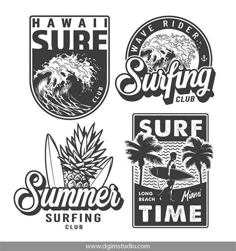 Vintage Monochrome Surfing Vector Designs Editable Text And Super