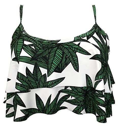 Gabrielle Aug Womens Retro Falbala Soild Floral Flounce Bikini Top