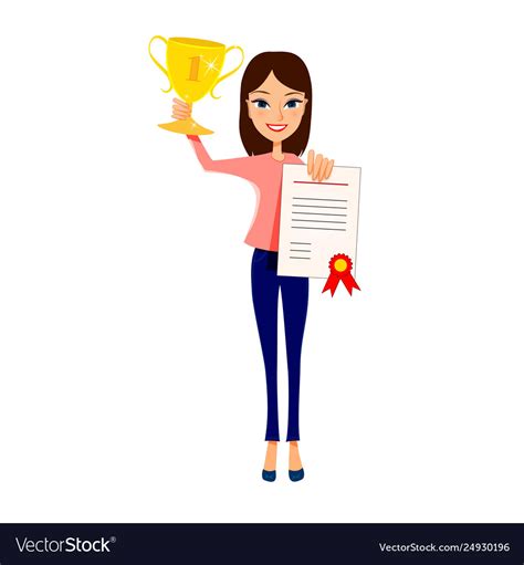 Happy Young Girl Holding Trophy Cup Royalty Free Vector