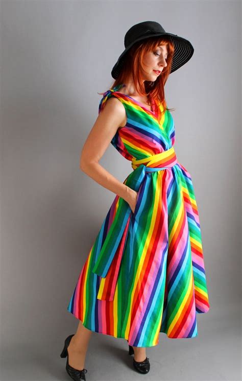 Handmade Cotton Chevron Rainbow Dress Day Dress By Gogovintage 115