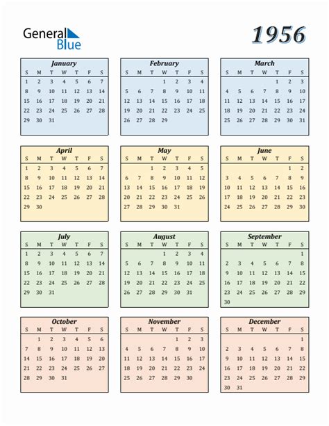 Free 1956 Calendars In Pdf Word Excel
