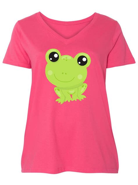 inktastic cute little frog kawaii frog green frog women s plus size v neck