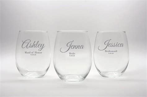 Engraved Personalized Stemless Wine Glass Bridal Party Bride