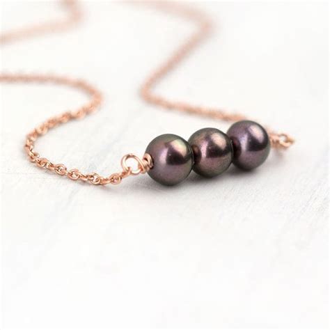 Rose Gold Pearl Necklace Three Freshwater Pearls Rose By Burnish 35
