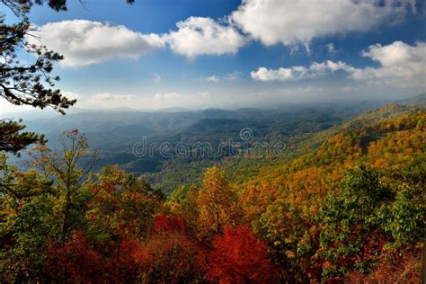 Sunrise Over Great Smoky Mountains At Peak Of Autumn Color Stock Photo