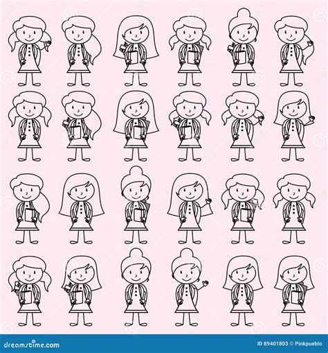 Collection Of Cute And Diverse Vector Format Stick Figure Female