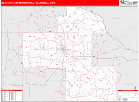 Rochester Mn Metro Area Zip Code Wall Map Red Line Style By Marketmaps