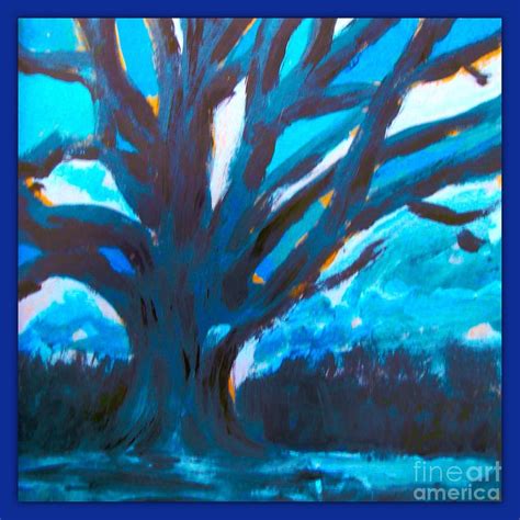 The Blue Tree Bordered Painting By Joan Violet Stretch Fine Art America