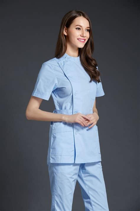 2017 New Womens Stand Collar Short Sleeve Waist Adjustable Nurse