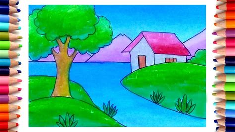 How To Draw Easy Village Scenery With Oil Pastel Step By Step Drawing