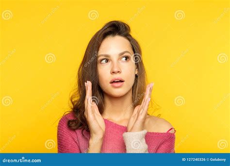 Surprised Astonished Overwhelmed Girl Reaction Stock Photo