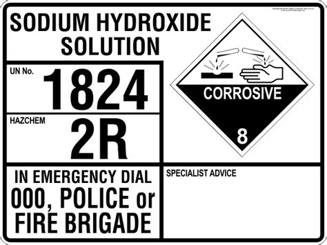 Emergency Information Panel Sodium Hydroxide Solution Australian