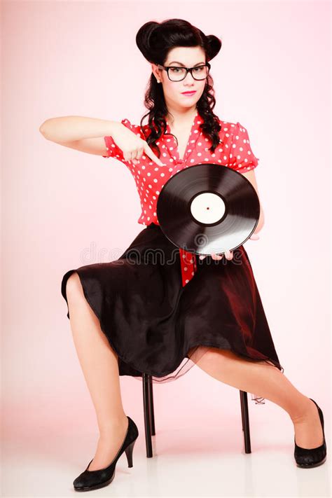 Retro Music Pinup Girl With Vinyl Record Stock Image Image Of Hobby