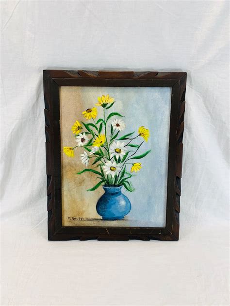 Vintage Original Floral Daisies Framed Oil Painting On Canvas Etsy