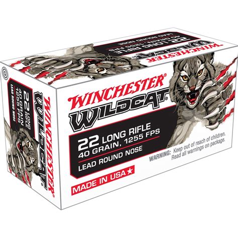 Winchester Wildcat 22 Long Rifle 40gr Lead Round Nose Ammunition 500