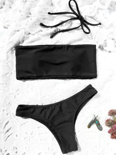 High Cut Bandeau Thong Bathing Suit Black Bikinis M Zaful