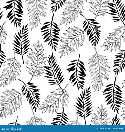 Vector Seamless Areca Palm Leaves Pattern Exotic Foliage Line