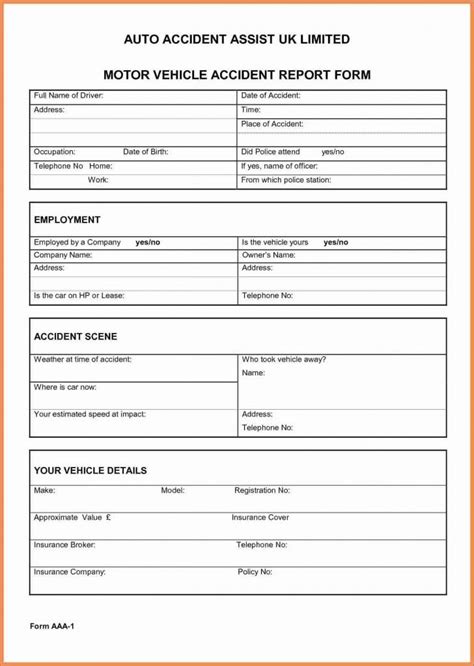 Vehicle Accident Report Form Template Professional Templates