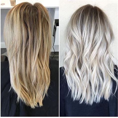 Before And After Icy Blonde With Shadowed Roots Habit Salon Az Cabelo Loiro Platinado Cabelo
