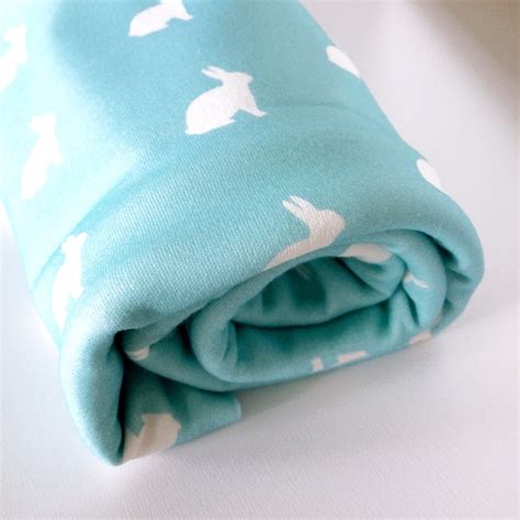 Organic Cotton Knit Baby Blanket - White Bunny on Aqua Blue | Thistle 