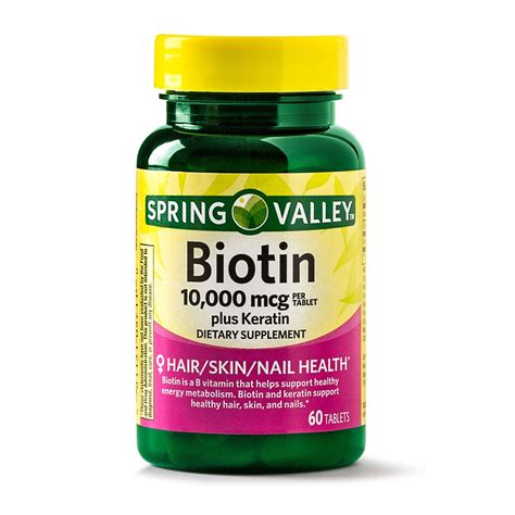 Spring Valley Extra Strength Biotin Plus Keratin Tablets 10000 Mcg 60