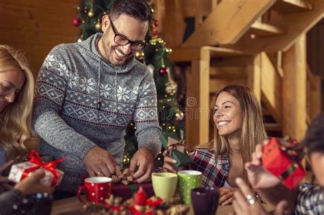 Exchanging Christmas Presents Stock Image Image Of Lifestyle