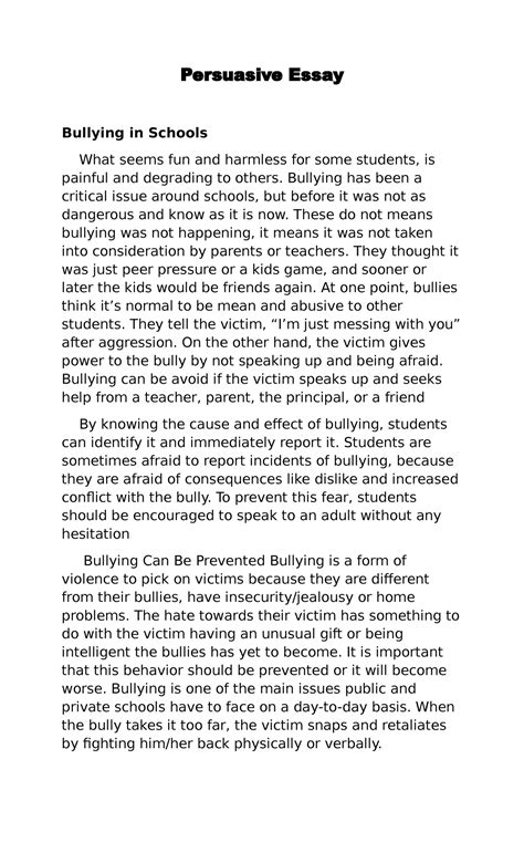 ⚡ 5 Paragraph Persuasive Essay On Bullying Persuasive Essay On Stop Bullying 2022 10 02