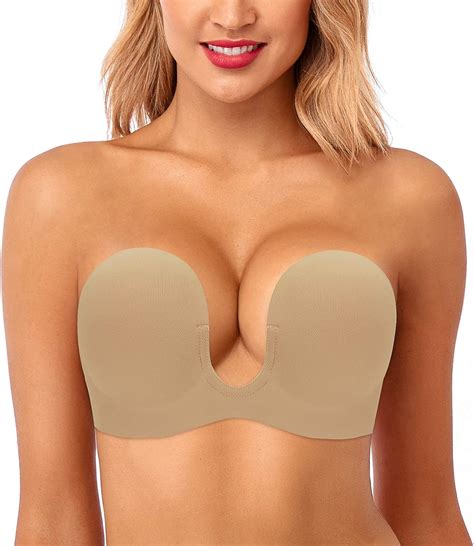 Hansca Push Up Strapless Sticky Adhesive Invisible Reusable Backless Plunge Bras For Large Bust
